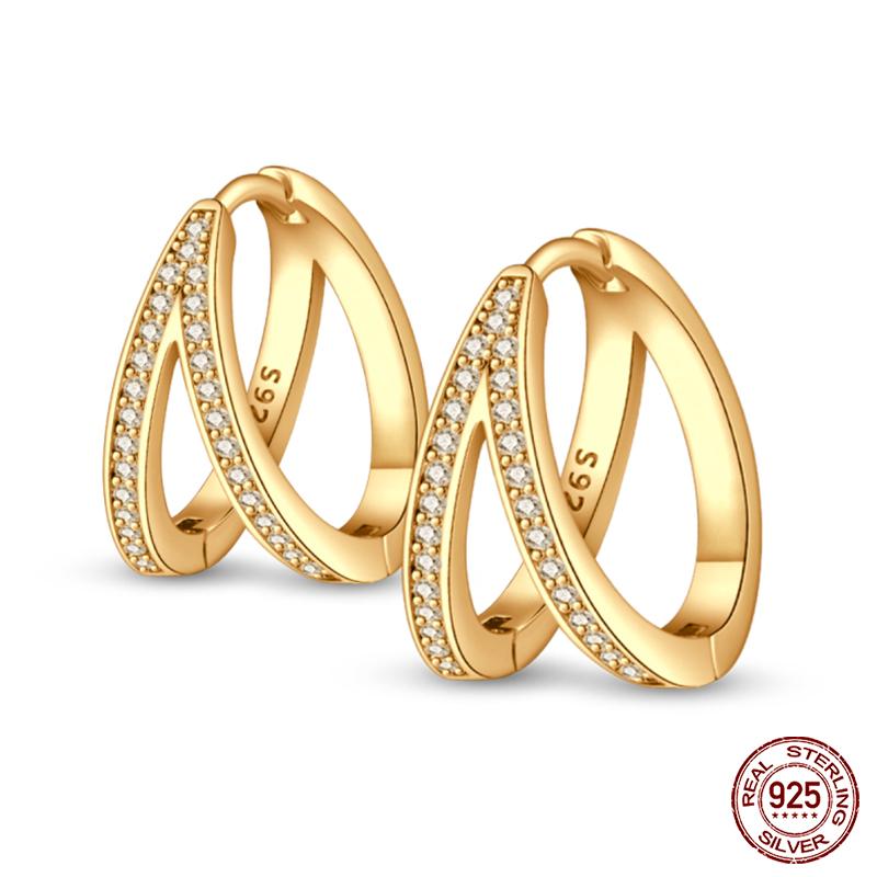 100% 925 Sterling Silver Rose Gold Heart Geometric Pave CZ Hoop Earrings For Women Wedding Engagement Birthday Jewelry Gift 2023