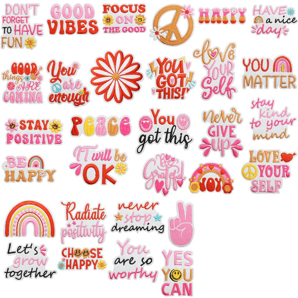 Smile Face Life Inspirational Words Embroidery Cloth Sticker Motivates English Patch Decoration Embroidery Mark Love Yourself Chapter Sticker