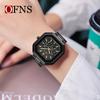 OFNS Men's Square Quartz Watch with Faux Six-Hand Design and Calendar - Stylish Business Wristwatch