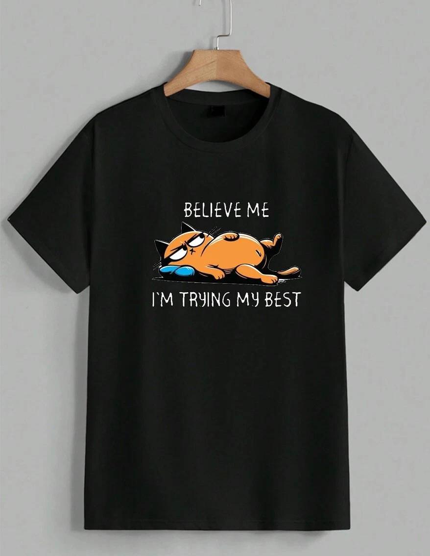Funny Lazy Orange Tabby Cat Believe Me I m Trying My Best T-Shirt Unisex XXL