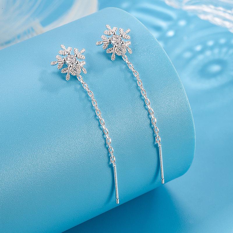 Korean Style Zircon Snowflake Long Tassel Earrings