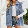 Women's Fashion Denim Autumn and Winter Sleeveless POLO Neck Casual Lapel Top Jacket