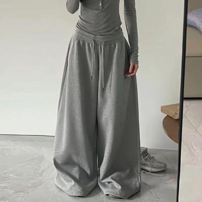 Höst Damer Lös Vid Ben Sweatpants Streetwear Casual Gylf med Dragkedja Damsbyxor