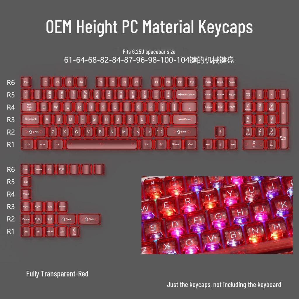 Teclas para teclado mecánico Lofree PC 75/98: juego de teclas negras totalmente transparentes