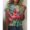 Summer Round Neck Flower Pattern 3D Print Top Fashionable Casual Short Sleeved Women's T-shirts