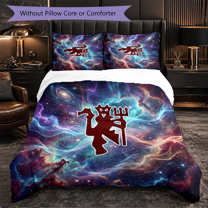 Juego de Cama de 3 Piezas con Patrón del Manchester United Suave Microfibra Funda Nórdica con Fundas de Almohada para Dormitorio