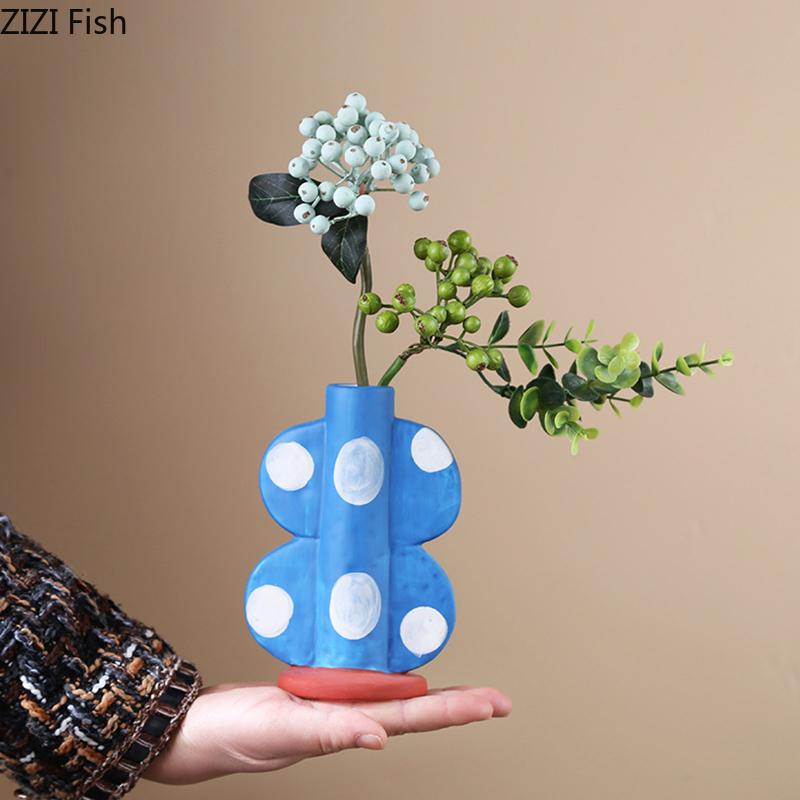 Cartoon Painted Ceramic Vase Lovely Small Plant Pots Table Decoration Flowers Arrangement Floral Vases Room Aesthetic Decor
