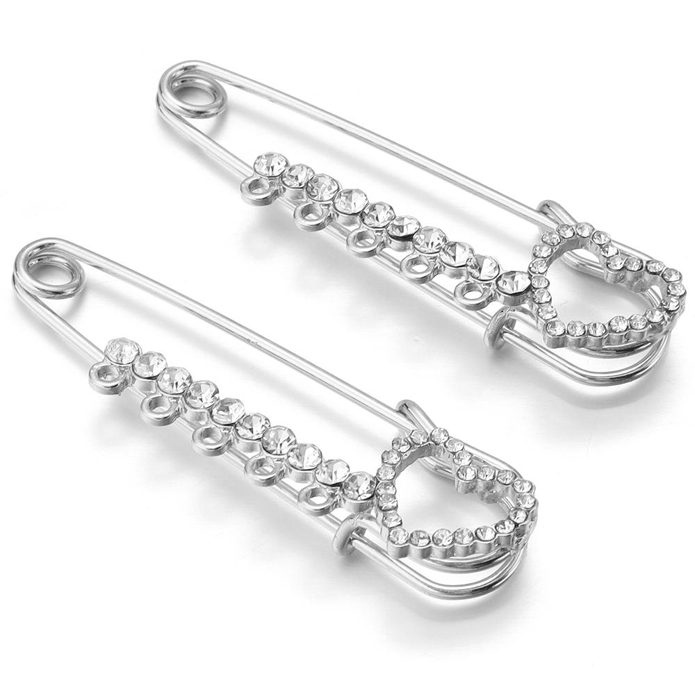 2pcs/lot Alloy Rhinestone Brooches Gold Silver Color Fixed Pins Brooch For Women Dress Safety Pin Brooches DIY Jewelry Making