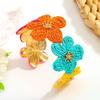 Colorful Raffia Grass Bracelet C-shaped Hand Ring Handmade Woven Flower Bangle  Gift