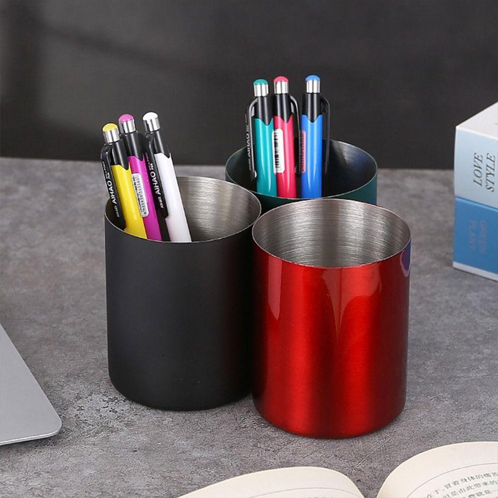1pcs Thickened Pen Container Stainless Steel Stationery Storage Bucket Simple Pen Holder  Students