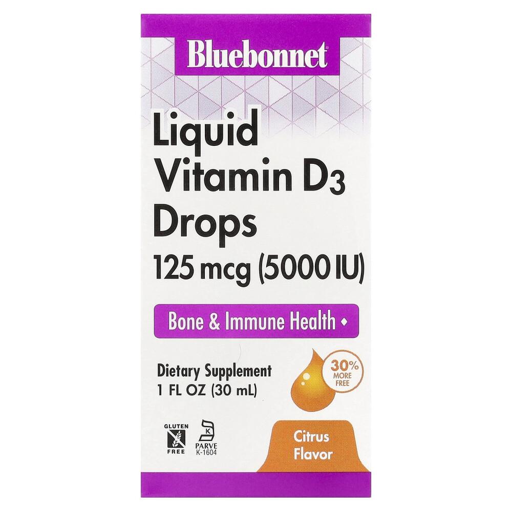 Bluebonnet Nutrition Liquid Vitamin D3 Drops, Citrus Flavor, 5000 IU, 1 fl oz (30 ml)