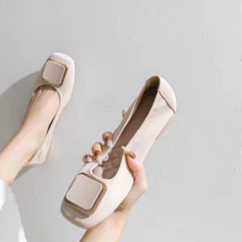 

Square buckle soft leather flat bottom square head single shoes women s new autumn versatile gentle fairy evening soft sole Doudou shoes 40
