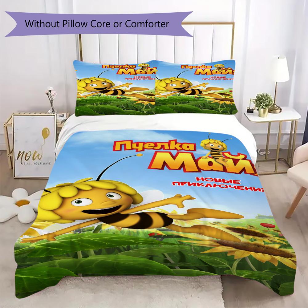 Cartoon bees and Maya Pattern Bedding,Quilt Set Quilt Cover Pillowcase Home Birthday Gift (1*duvet cover+2*pillowcase,without core)XSJT0917369