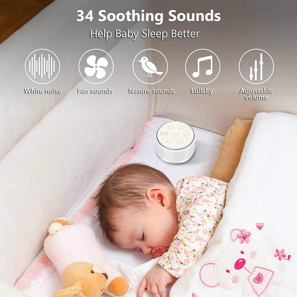 Desktop White Noise Machine Sleep Sound Machine for Baby Sleep 7 Colors Night Lights 34 Soothing Sounds 30min 60min 90min Timer