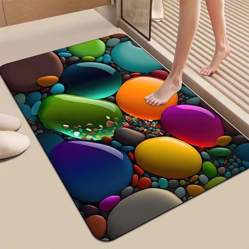 Glow Stone Pattern Floor Door Mat Water Absorbing Bathroom Door Mat, Diatomaceous Mud Kitchen Rug Quick Drying Non Slip Carpet