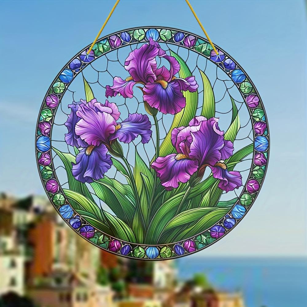 Acrylic Purple Iris Sun Catcher, Acrylic Window Hanging for Garden & Patio Decor, Four Seasons Decoration