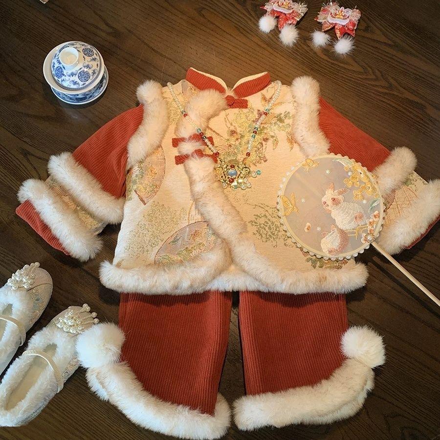 

2025 Girls New Year Fleece-lined Winter Outfit - Fashionable Toddler Set 130