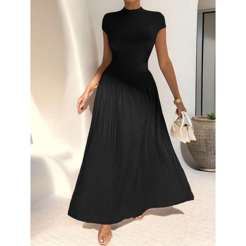 Europe, America 2026 summer new simple asymmetrical stand-up collar short-sleeved A-word casual dress women