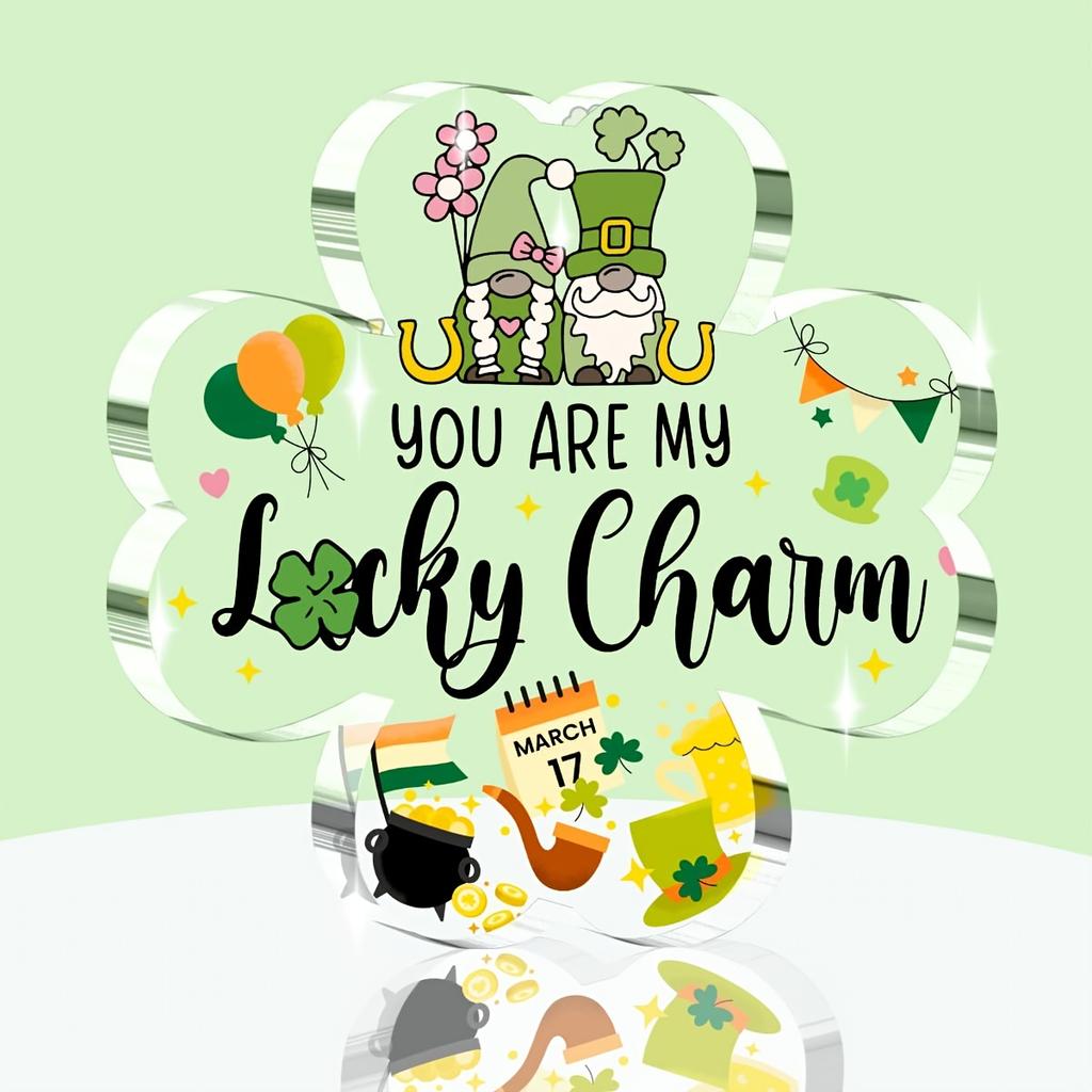 St. Patrick's Day Gelukssymbool Acryl Bord - 'Jij Bent Mijn Geluk' met Klaverblad Ontwerp, Perfect voor Huis, Kantoor of Bureau Decoratie