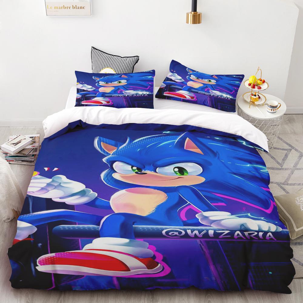 Kids Cartoon Duvet Cover Sonic Hedgehog Quilt Cover Three-piece Set Bedding Set Sonic Gifts Queen King Size