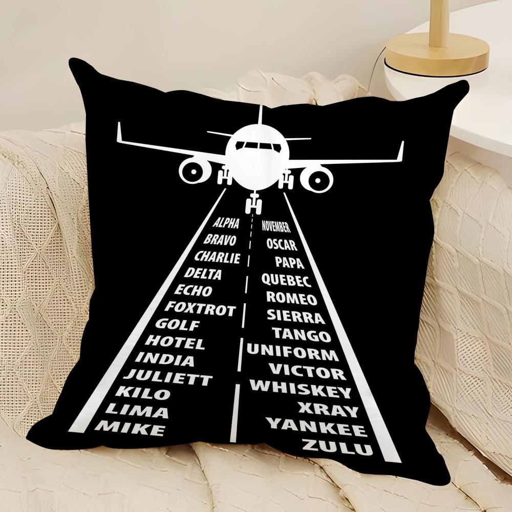 Black Pattern For Airplane Pilots Pillow Case Natural Linen Double-Sided Printing Sofa Home Decor Cushion Cover