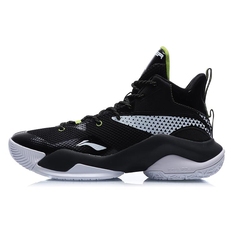 Li Ning Power 7 Cushioning Slip Resistant Abrasion Resistant High top Basketball Shoes Men's Black White ABPQ041-2