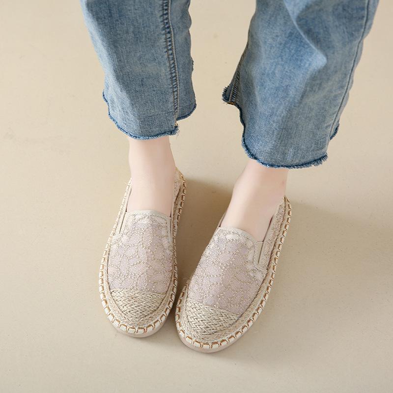 Lace breathable fisherman shoes women's 2025 summer new linen woven hollow loafers casual flat shoes