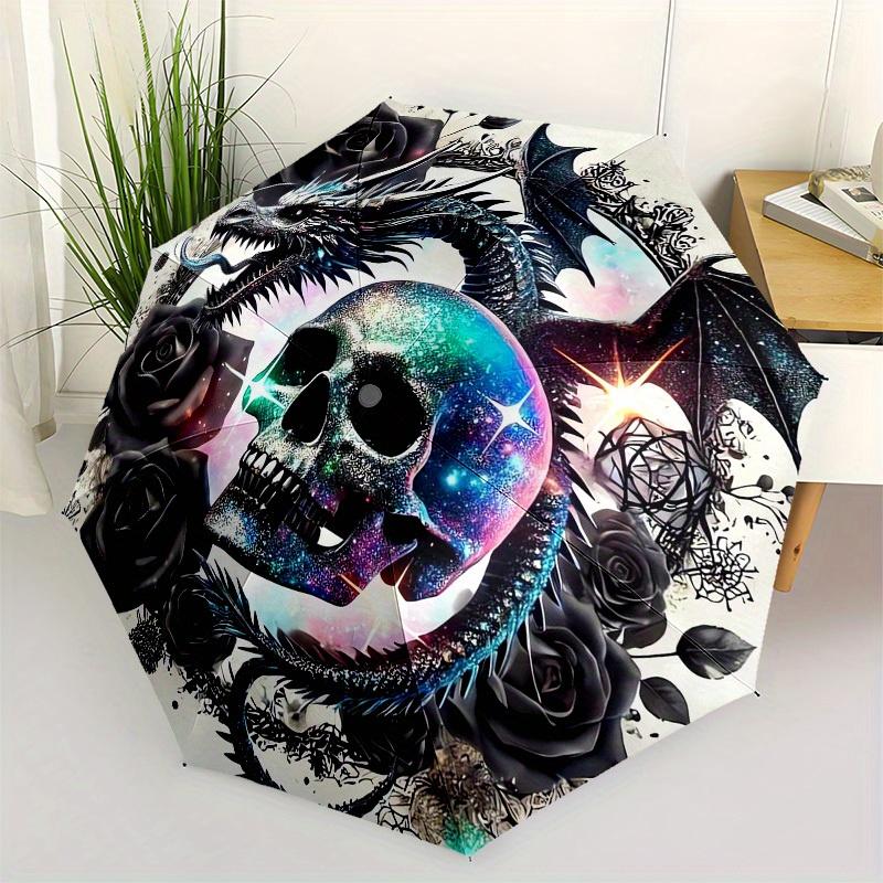 

1pc Galactic Dragon Skull Roses Umbrella with Plastic Handle,Suitable for All Seasons Home Travel Outdoor UmbrellaB1861