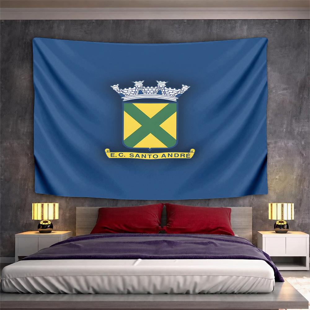 EC Santo Andre Football Crest Wall Tapestry Yellow Green Shield Castle Crown Brazilian Soccer Fan Decor for Man Cave Gift