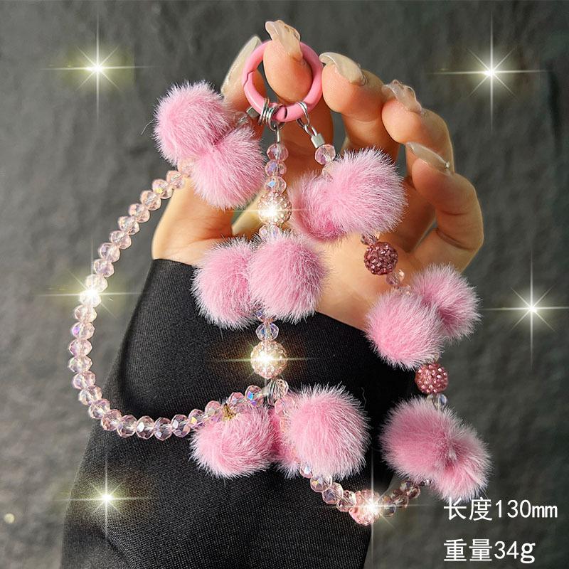 New Furry Crystal Rhinestone Phone Chain for Women, Wrist Hanging Decoration, Autumn and Winter Plush Phone Chain, Short Style Wholesale