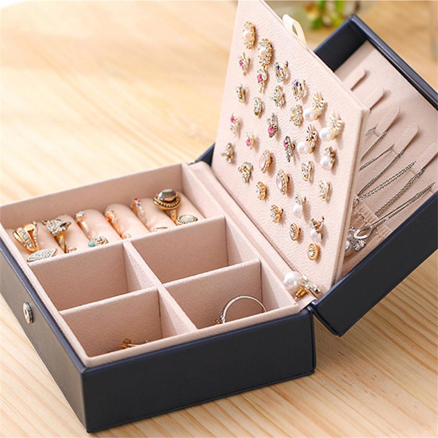 Trendy PU Leather Jewelry Boxes Portable Travel Stud Earring Ring Necklace Bracelet Storage Box Jewellery Display Case Organizer