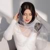 Elegant Pearls Embellished Tulle Scarf for Women Weddings Parties Bridal Mesh Veils Evening Dress Shawl Wraps Capes