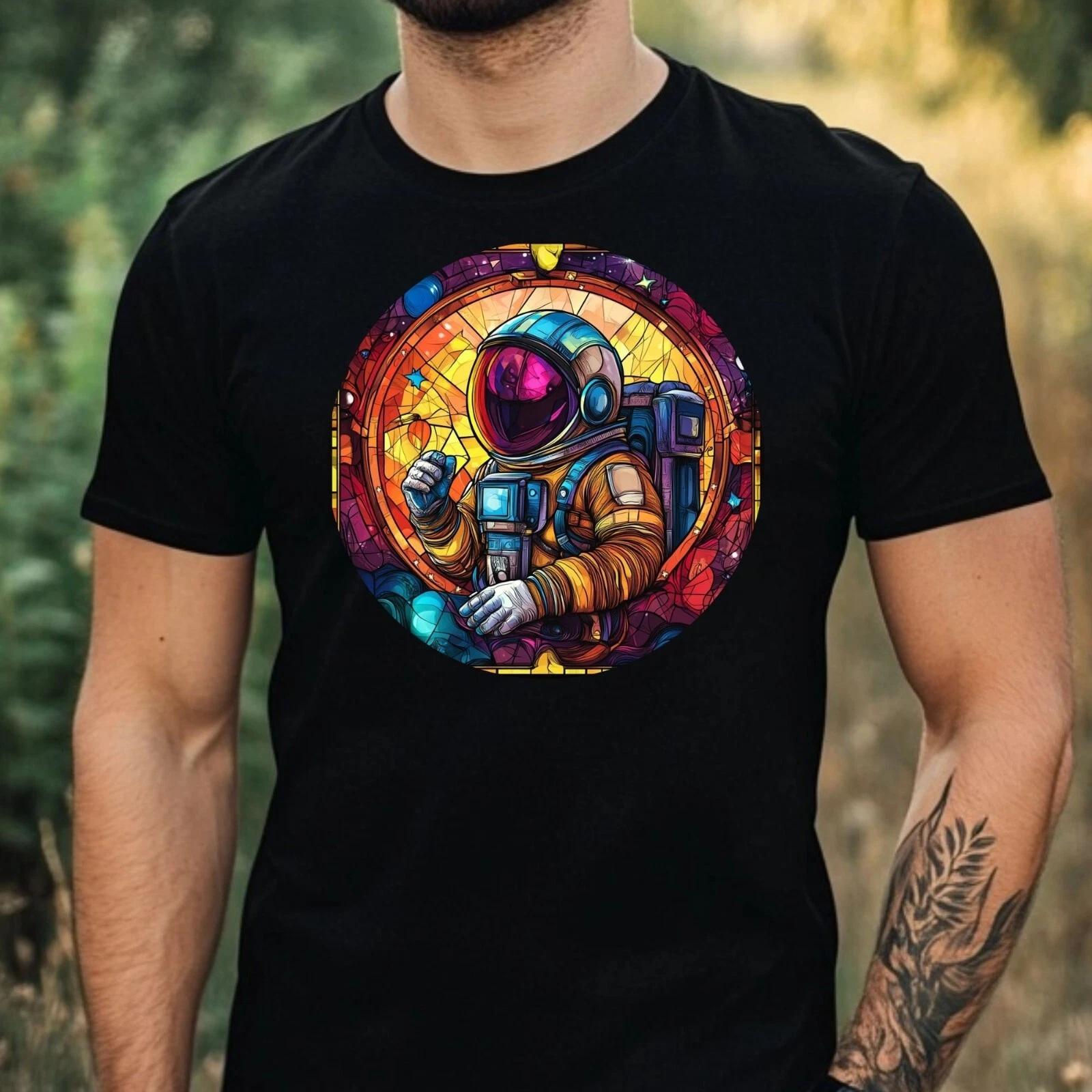 T-Shirt Herren Astronaut Buntglas Motiv Baumwolle Größe XS bis 5XL XXL
