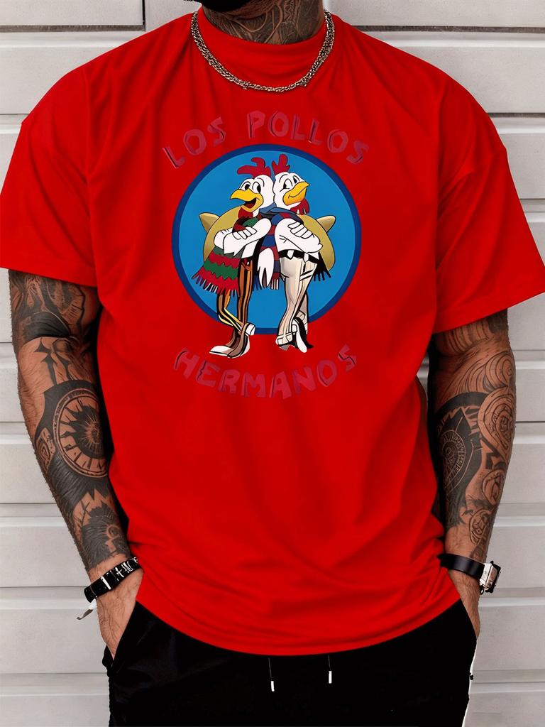 Los Pollos Herunisexos Chicken Cartoon Graphic Unisexs Cotton Crew Neck Tee Short Sleeve Loose Casual Daily Street Male Wear Top