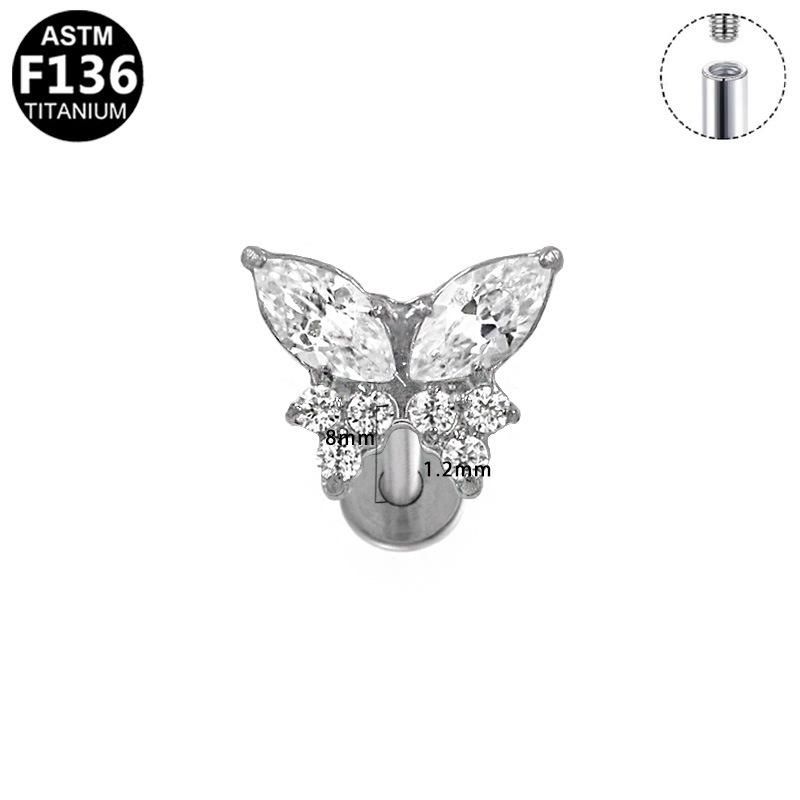 Titanium Natural Dragonfly Zirconia Lip Stud Earring Color