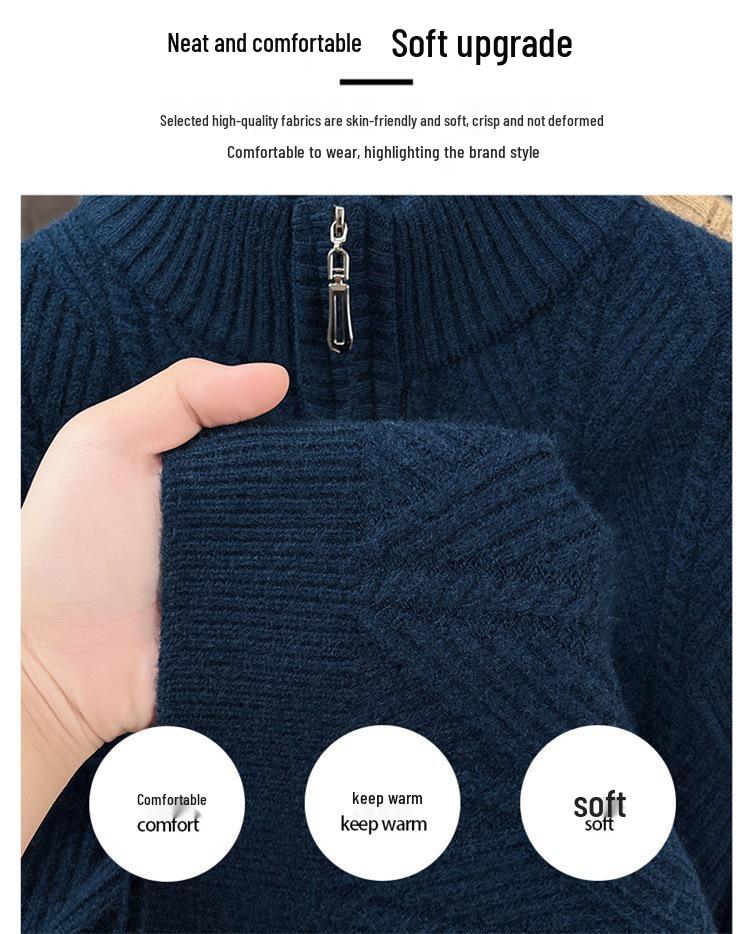 2025 Men's Autumn/Winter Thick Base Layer Sweater - Casual, Warm Knitwear, Long Sleeve for Dads.