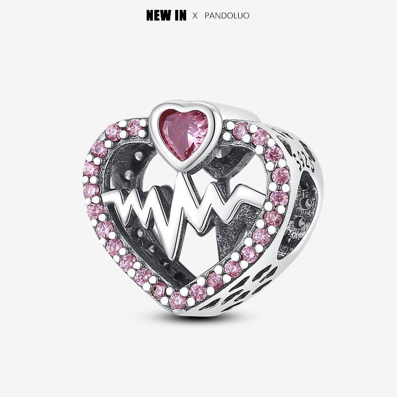 New In Heart Shaped Pattern Charm Beads Fits Pandach Original Bracelet Women Copper Pendant Bead Jewelry Gift