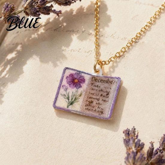 Stylish Women Necklace Birth Flower Necklace Floral Book Pendant January