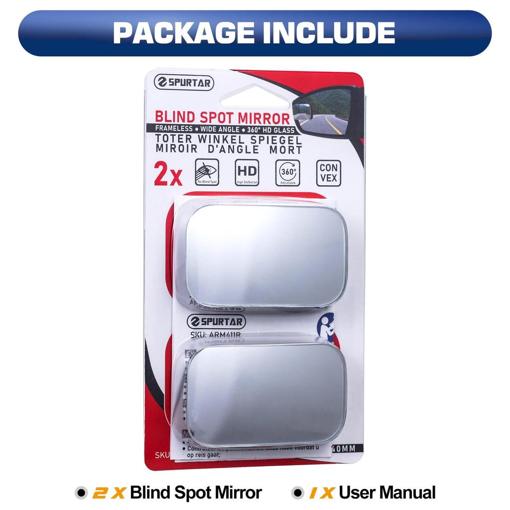 Spurtar Auxiliary Mirrors of Blind Spot Expanded Safe Car Side Support Mirrors (Set 2) - Square, 15° Swing, 360° Rotation, Mirrors, Visibility,