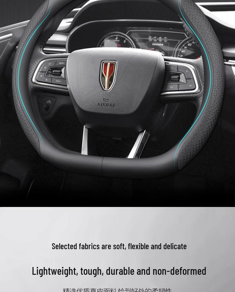 Luxury Genuine Leather Steering Wheel Cover for Hongqi H5/H7/E-H9/HS7/HS5 - Suede Trim
