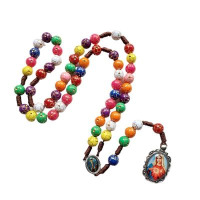 Katolický růženec chaplet pletený retro barevný modlitební korálek řetízek Panna Maria náhrdelník Y medaile Ježíše Krista šperk dárek
