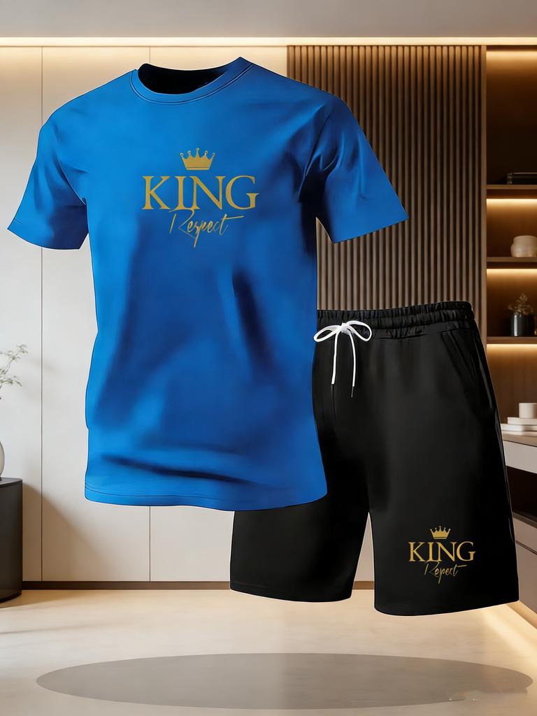 Men's summer casual sportswear round neck short sleeved T-shirt shorts 2-piece set men's short sleeved T-shirt and shorts set