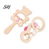 Beech Wood Baby Toy 1 Pair Wooden Rattle with Bell Beads Hedgehog Rabbit Elephant Bird Bead Teething Grip Ring Newborn Boys Girls Early Education