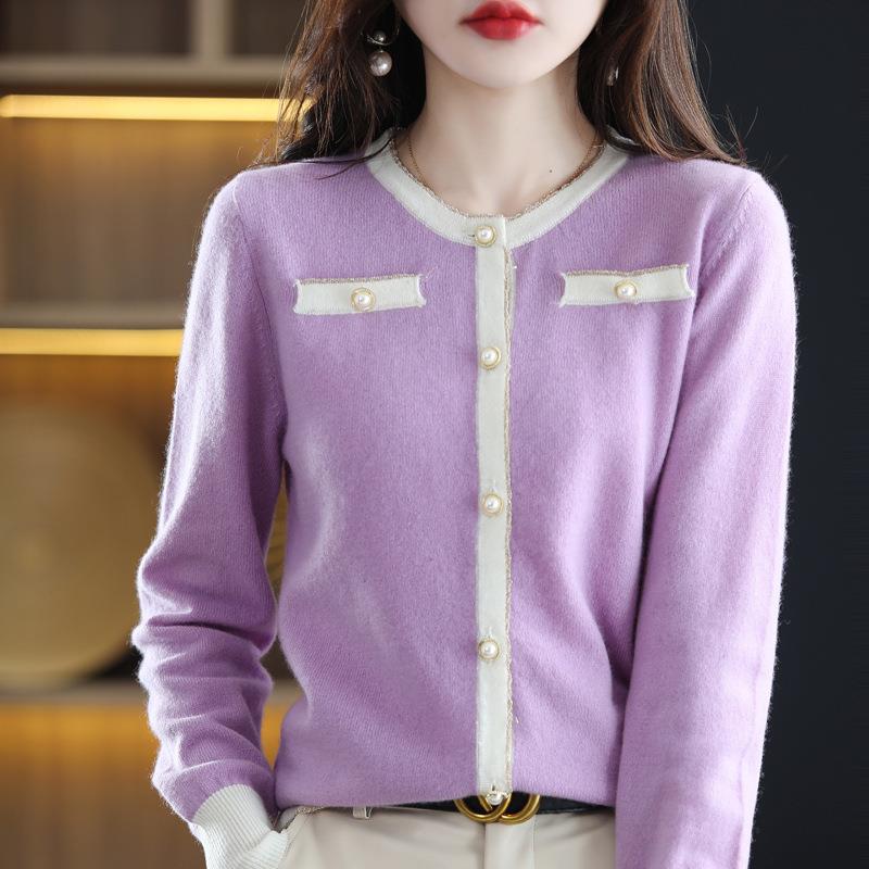 

Осень и зима, новая мода, шерстяной свитер контрастного цвета с круглым вырезом, кардиган, женский короткий топ, свитер, уменьшающий возраст и утягивающий вязаный низ