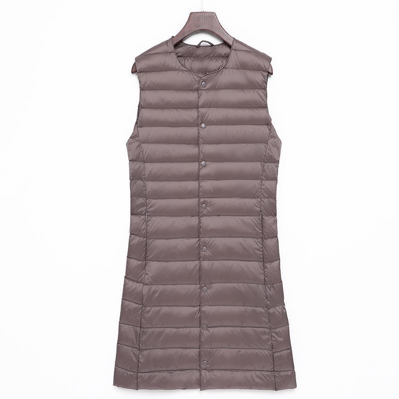 Womens Mid-Length Sleeveless Down Vest White Duck 51-100g Warm Lightweight Outerwear Winter Office Casual