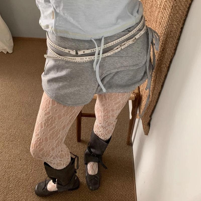 Y2K Punk Rivet Leather Double Thin Belt Women Men Pu Black White Waist Strap Trendy Waistband Jeans Skirt Decoration