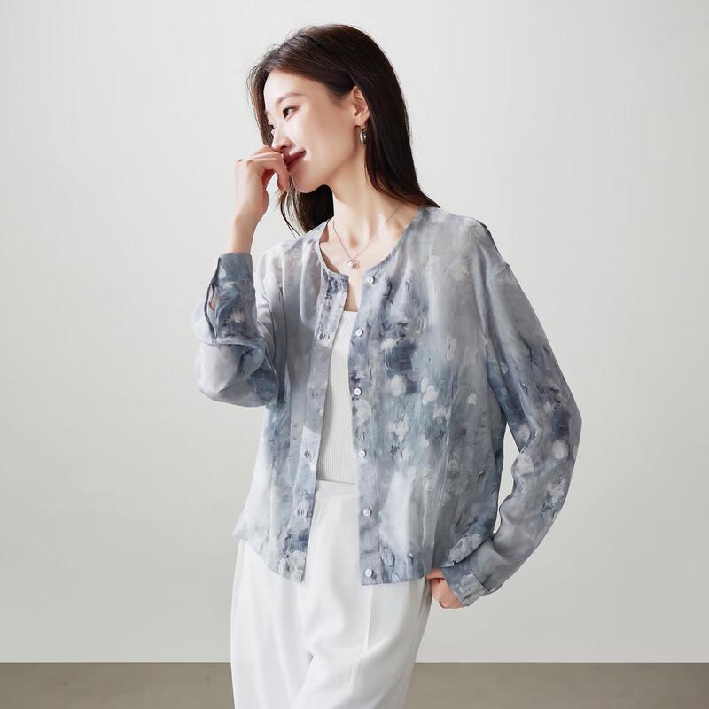 

SOFSIL 2026 Spring Printed 100% Silk Long-Sleeve Shirt L