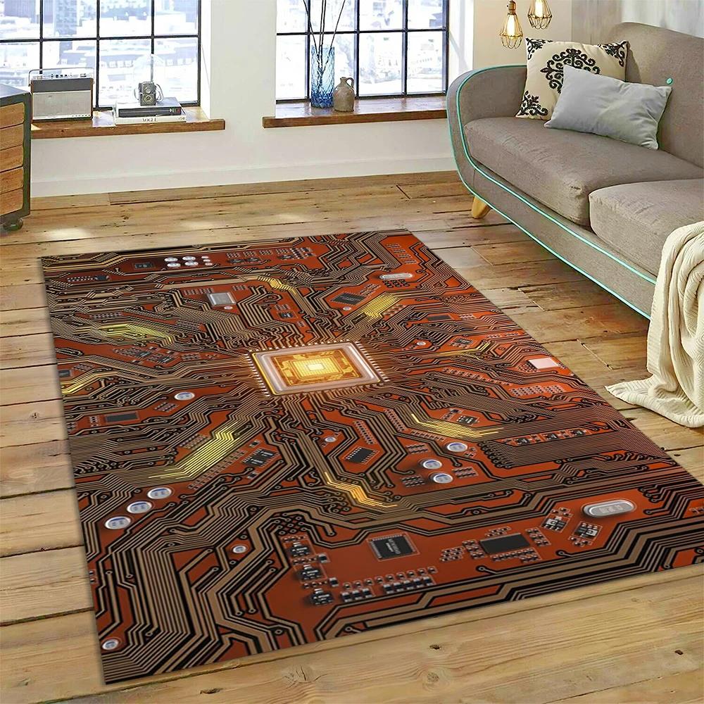 3D Chip Circuit Board Carpet Rug for Home Living Room Bedroom Sofa Doormat Kitchen Decor,Child Paly Area Rug Non-slip Floor Mat