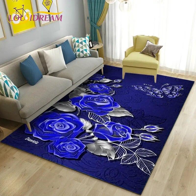 European Luxury Flower Rose Leaf Area Rug,Carpet Rug for Living Room Bedroom Sofa Doormat Decoration,Kitchen Non-slip Floor Mat