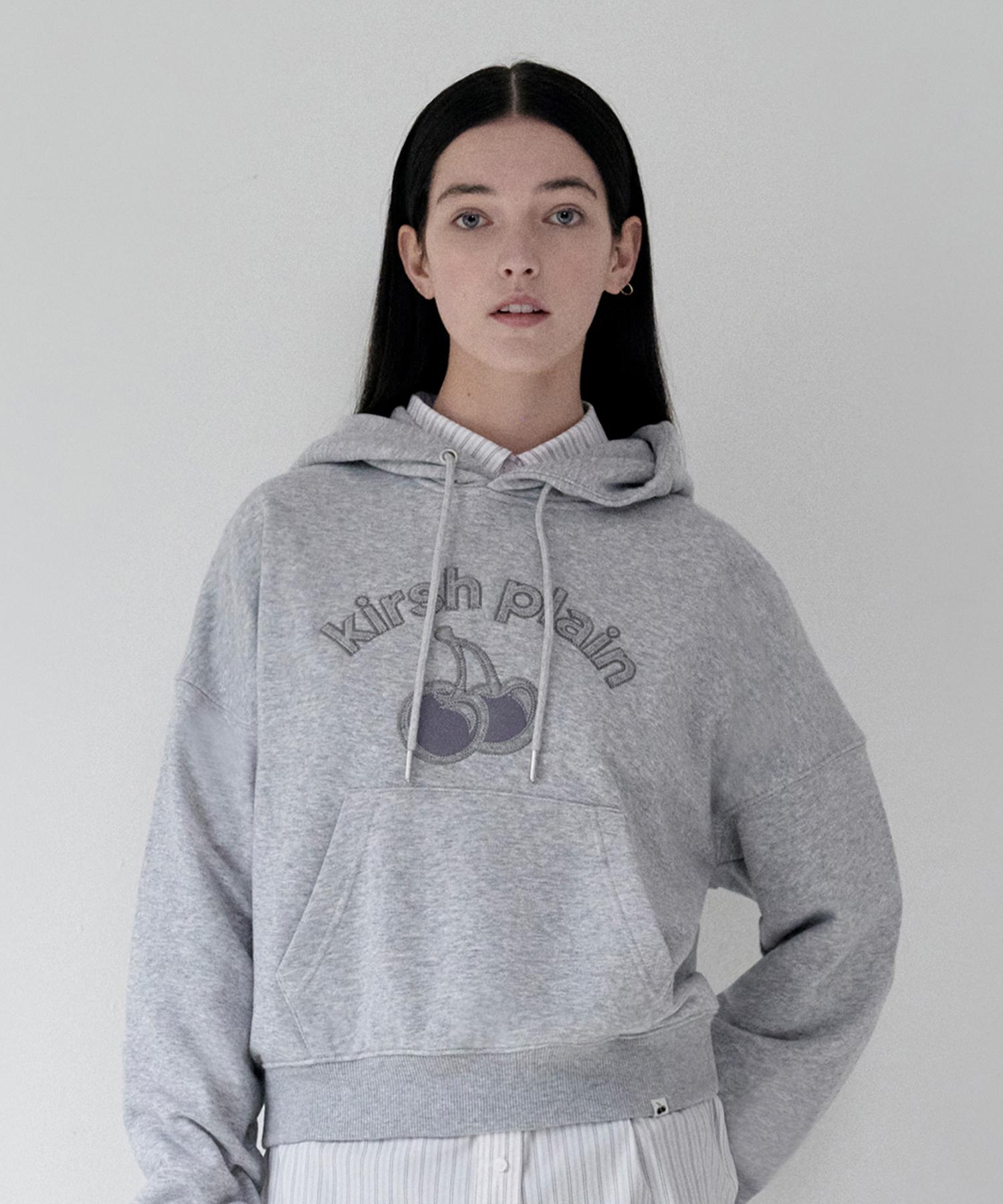 Kirsh Plain Cherry Arch Logo Crop Hoodie [Melange Grey] 1